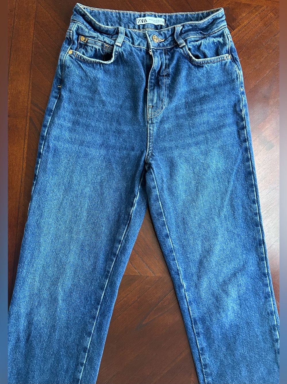 Zara Blue High-Rise Straight Jeans with Raw Hem size 2 - Picture 2 of 9